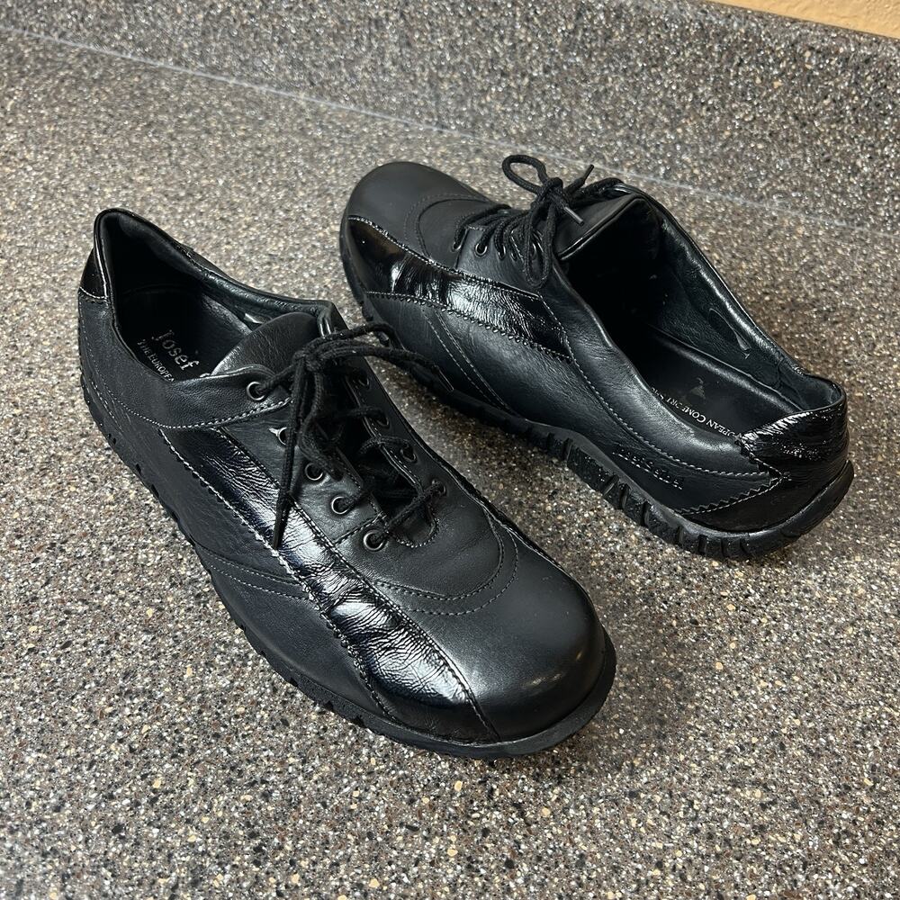 Josef Seibel Womens Sz EU 40 US 9 Shoe Sneaker Black Leather Comfort Low Lace Up
